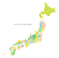 水彩タッチの日本地図：アースカラー系