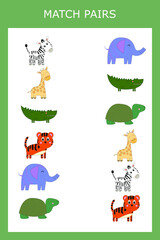 Find a pair between  animals. Preschool worksheet, worksheet for kids, printable worksheet