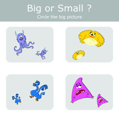Sort  monsters into large and small. An example of the opposite word antonym for a child