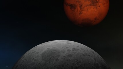 3d render front view the moon planet with mars nature scene wallpaper backgrounds