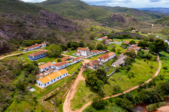 Aerial of the old textile factory Biribiri near Diamantina, Minas Gerais, Brazil