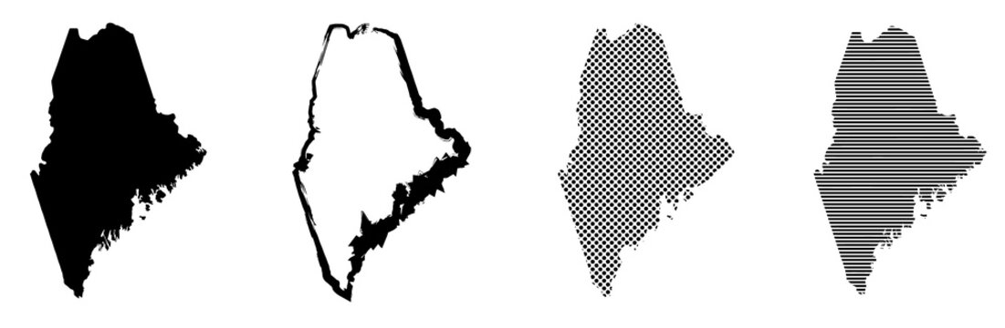 Maine US state map in black color and outline isolated on white background. Vector illustration.
