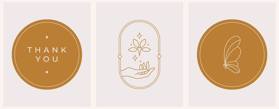 Vector abstract modern logo design templates with butterfly and lotus hand in trendy linear style. For jewelry for exclusive services and products, beauty and spa industry