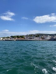 Fototapeta premium View of Princes Islands from the Sea of Marmara in Istanbul. Historic buildings, Strait Views Bosfor. Istanbul historical monuments and culture.