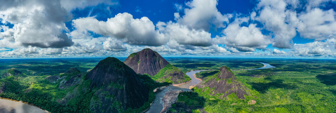 Aerial of the huge granite hills, Cerros de Mavecure, Eastern Colombia