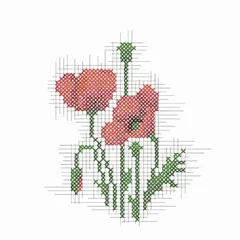 Fotobehang vector illustration cross stitch poppies, Ukrainian folk embroidery © Toshka