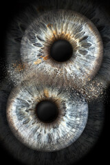 two eyes taken in macro mode, of different persons and same color and simulating collision