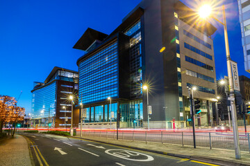 International Financial Services District at dusk, Glasgow, Scotland
