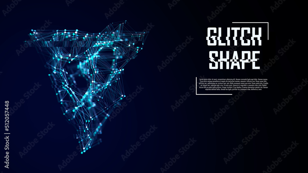 Poster futuristic 3d shape with glitch effect. data transfer failure. retro futurism concept. virtual reali