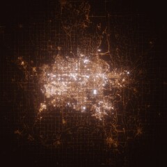Omaha (Nebraska, USA) street lights map. Satellite view on modern city at night. Imitation of aerial view on roads network. 3d render - obrazy, fototapety, plakaty