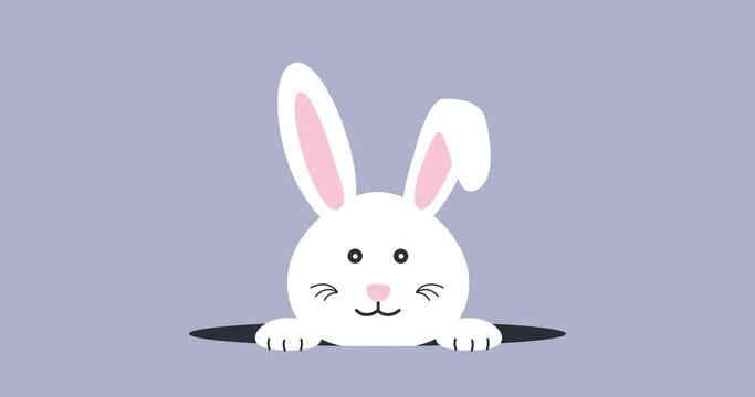 Joyeuses P&acirc;ques. Animation de lapin blanc sur fond pastel en illustration. Animation de texte "Joyeuses P&acirc;ques"
