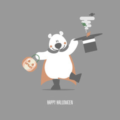 happy halloween holiday festival with vampire polar bear and pumpkin, flat vector illustration cartoon character design
