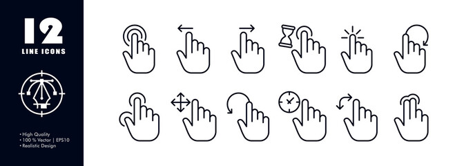 Click line icon. Pressing, sensot, hand, sliding, index finger, touch pad, tap, pressure, zoom out, scrolling. Touch screen concept. Vector line icon for Business and Advertising