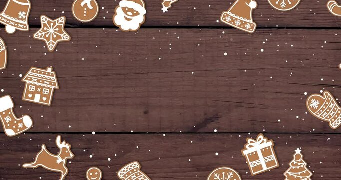 Carte de v&oelig;ux pour No&euml;l avec emplacement de texte personnalis&eacute;. Animation vectorielle de biscuits en pain d'&eacute;pices. Joyeux No&euml;l