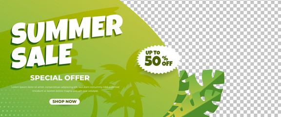 Summer sale horizontal banner design template. Editable banner with place for the photo.