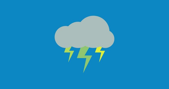 Orage avec nuage gris et &eacute;clairs. Illustration simple anim&eacute;e sur fond bleu. Bulletin m&eacute;t&eacute;o en vid&eacute;o