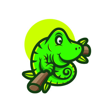 Chameleon logo mascot cartoon cute green color