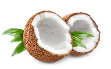 Two delicious coconuts, isolated on white background