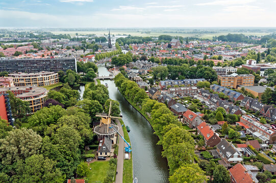Aerial from the city Weesp in Noord Holland the Netherlands