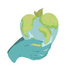 Ecology. Earth Day. Vector illustration for postcards, stickers, posters. Hands holding planet earth.