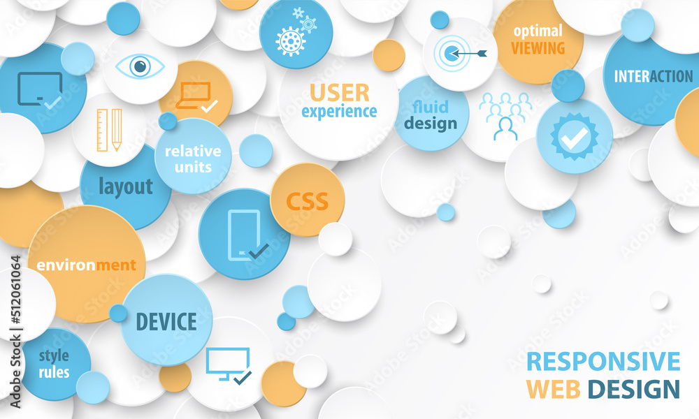 Poster responsive web design colorful vector business and technology concept on white background