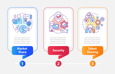 Merger objectives rectangle infographic template. Business strategy. Data visualization with 3 steps. Editable timeline info chart. Workflow layout with line icons. Myriad Pro-Bold, Regular fonts used