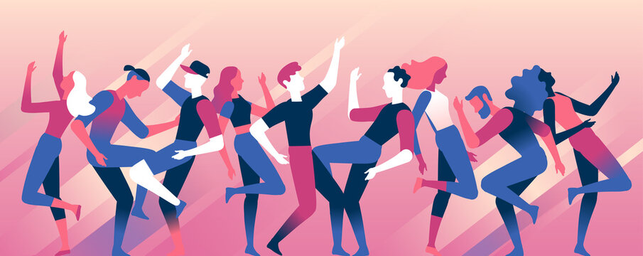 Gruppo di persone felici di diversa et&agrave; sta insieme per celebrare un evento speciale. La famiglia, amici si stanno godendo concerto, festival musicale, festa, spettacolo - Illustrazione vettoriale