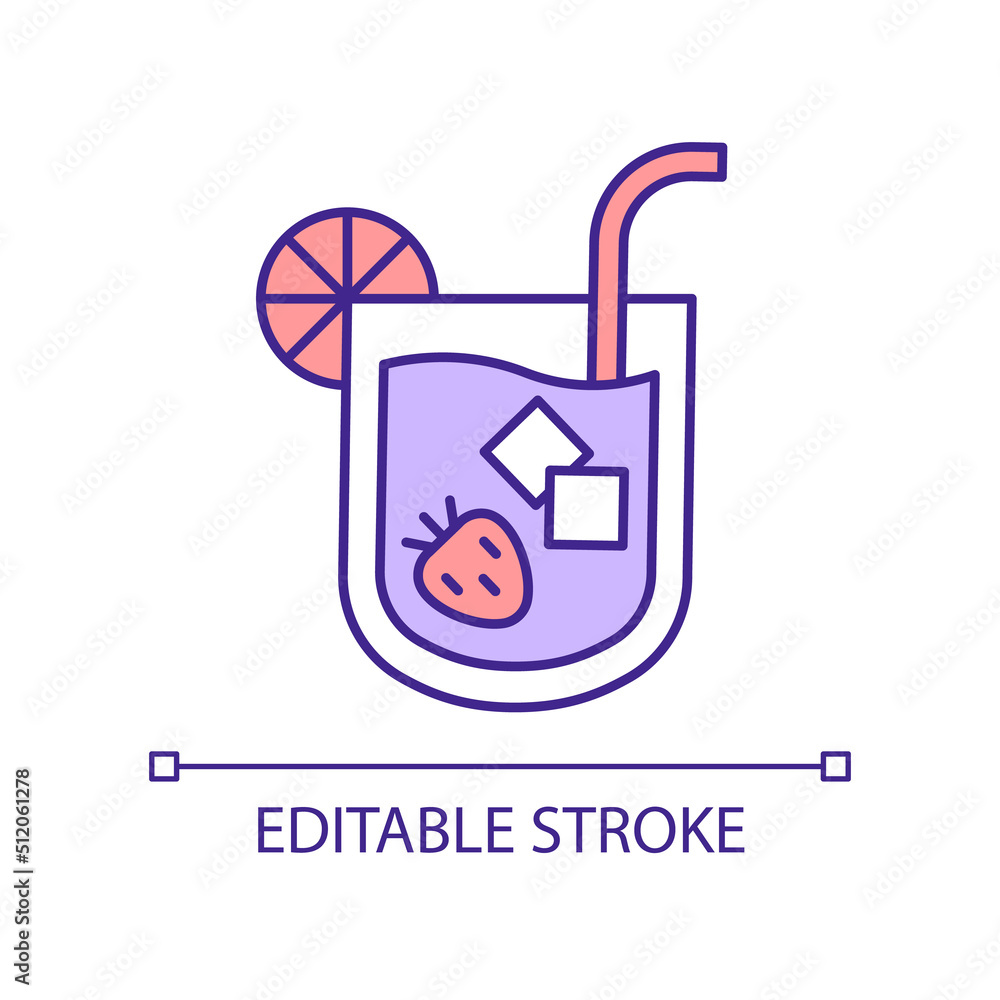 Poster fresh cold beverage for summertime rgb color icon. refreshing party drinks. strawberry lemonade. iso