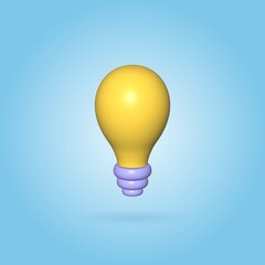 Isolated volumetric 3d illustration of a yellow light bulb. New idea or thought concept icon.