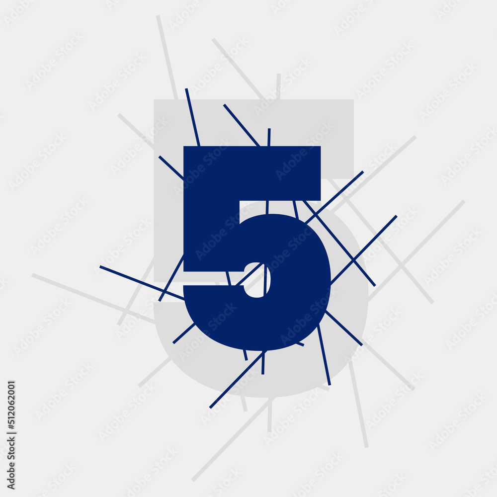 Poster 5 numeric text conceptual logo vector design. five number with line shape. 5 digit logo, t-shirt,  a