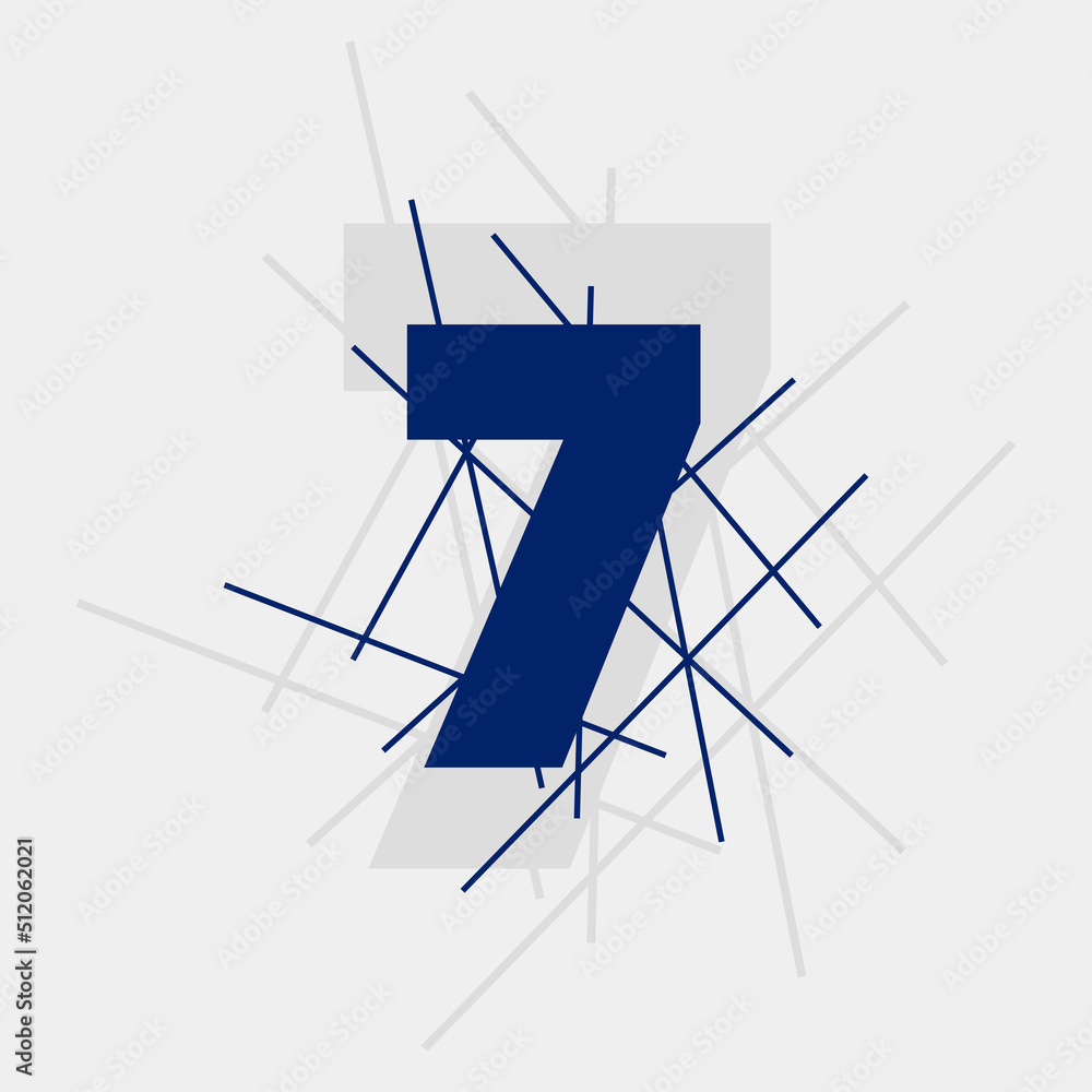 Poster 7 numeric text conceptual logo vector design. seven number with line shape. 7 digit logo, t-shirt,  