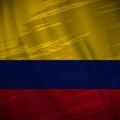 Wavy Colombia flag background vector with brush stroke style. Colombia  Independence Day Vector Illustration.