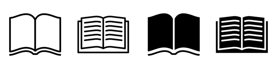 Open book vector icon set. magazine illustration sign collection.