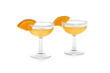 Classic sidecar cocktail with a sugar rim isolated on white background