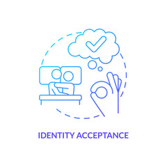 Identity acceptance blue gradient concept icon. Sexual orientation and identity. Stage of coming out abstract idea thin line illustration. Isolated outline drawing. Myriad Pro-Bold fonts used