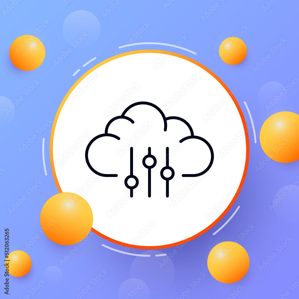 Poster cloud storage line icon. upload and download button, setup, configuration, data synchronization, syn