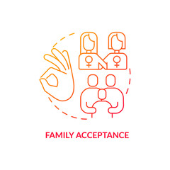 Family acceptance red gradient concept icon. Relationship conflict. Issue within LGBT couples abstract idea thin line illustration. Isolated outline drawing. Myriad Pro-Bold fonts used