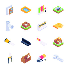 Construction Tools and Accessories Isometric Icons