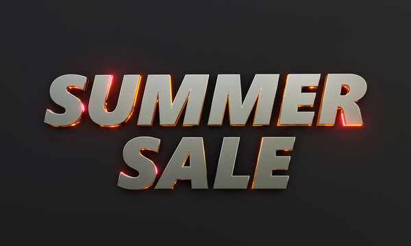 Word "Summer Sale" is written on dark background with cinematic and neon effect. 3D Rendering