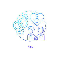Gay blue gradient concept icon. Male same sex couple. Sexual orientation. LGBT community member abstract idea thin line illustration. Isolated outline drawing. Myriad Pro-Bold fonts used