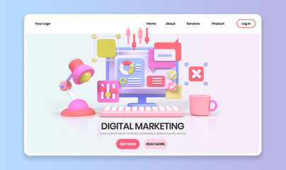 Web development for UI UX design concept illustration Landing page template business idea background