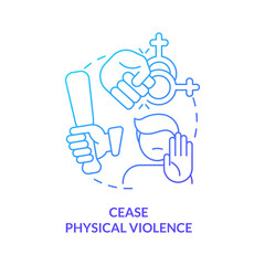 Cease physical violence blue gradient concept icon. Stop abuse and harm. Dealing with lgbt issue abstract idea thin line illustration. Isolated outline drawing. Myriad Pro-Bold fonts used