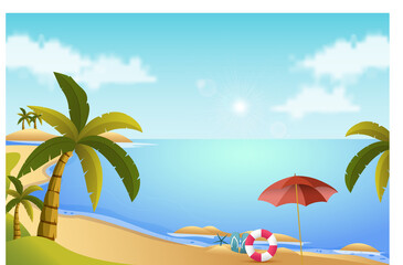 Fototapeta na wymiar Sea beach with palm tree leaves background, summer Vector