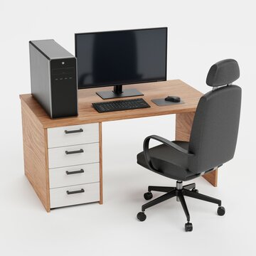 Realistic 3D Render of Workstation with PC