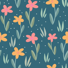 Fototapeta na wymiar cute cartoon fairy seamless pattern background illustration with colorful daisy flowers 