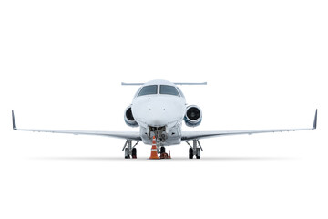 Fototapeta na wymiar Front view of the modern corporate business jet isolated on white background