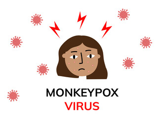 Monkeypox virus. Sad woman with skin rash. Flat illustration. Medical illustration concept.