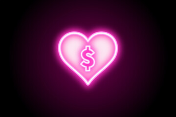 Love money dollar glowing neon icon logo sign 