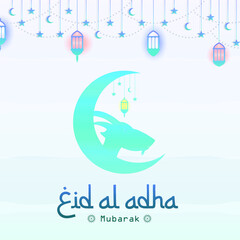 Eid al-Adha with Goat Head, Mosque, moon stars and lanterns. suitable for banners, posters, brochures, sales brochure templates