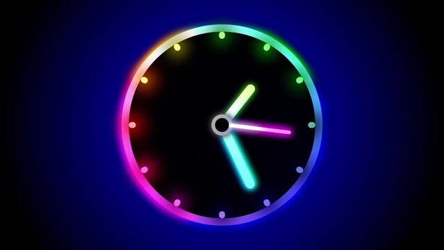 Abstract neon glow Circle clock animated on a blue colorful background animation